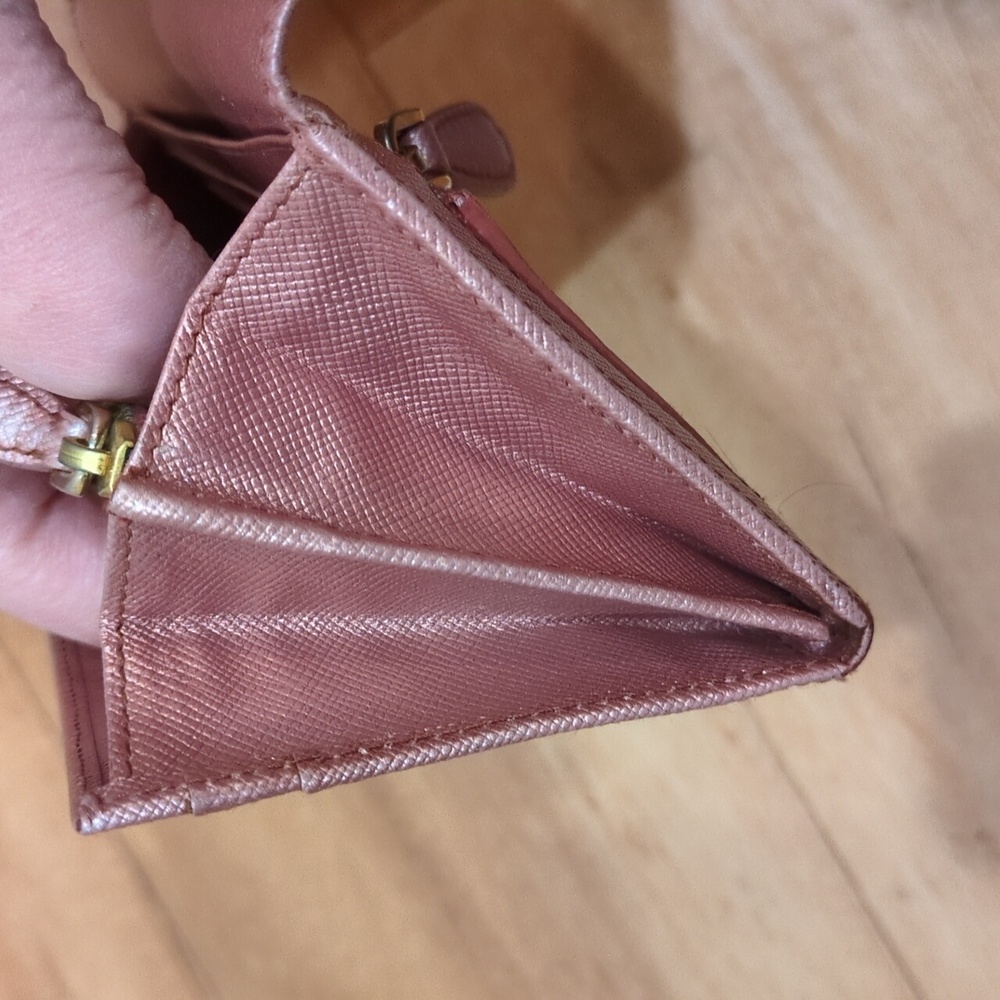 Prada Saffiano Metallic Leather Continental Rose gold Pink Double Snap Wallet - Picture 10 of 17